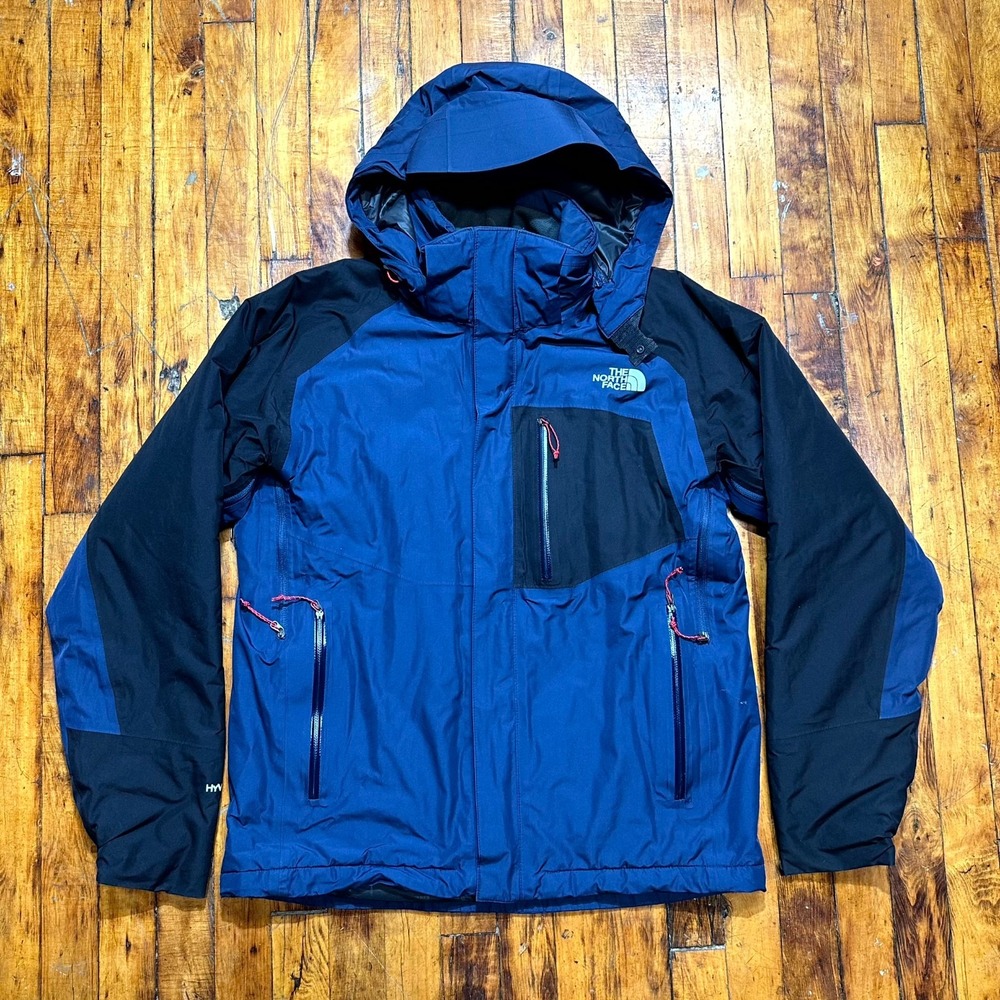 The North Face HyVent Waterproof Jacket Mens Medium Blue Full Zip Hooded Outdoor